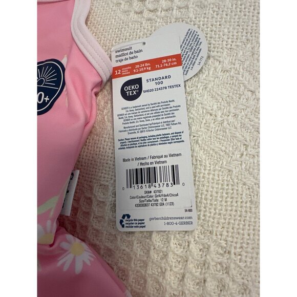 3 for $15 Gerber Infant Girls Pink‎ Daisy Ruffle Swimsuit UPF 50+ 12 Months, NWT - Picture 4 of 6